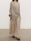 Mutedance 25 Spring/Summer Silk V-Neck Lace-Up Top MD-MD25SS44-BEIGE MD25SS45